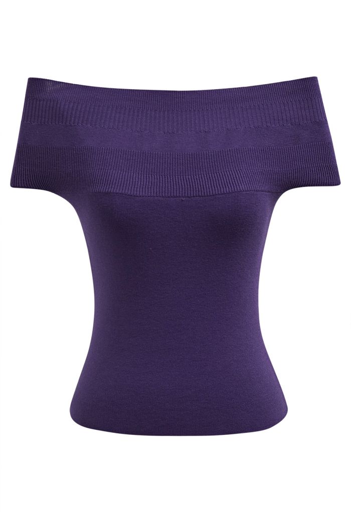 Simplicity Off-Shoulder Knit Top in Purple
