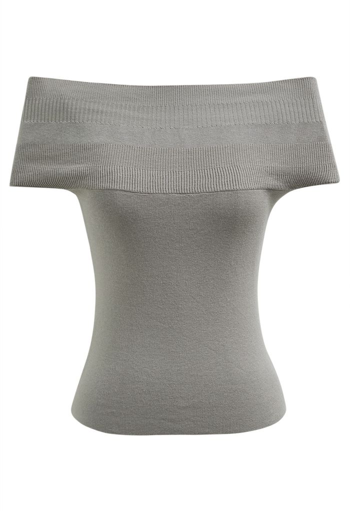 Simplicity Off-Shoulder Knit Top in Taupe