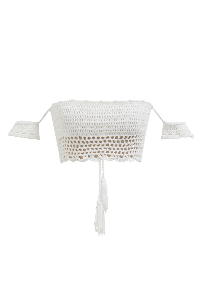 Off-Shoulder Crochet Lace-Up Crop Top