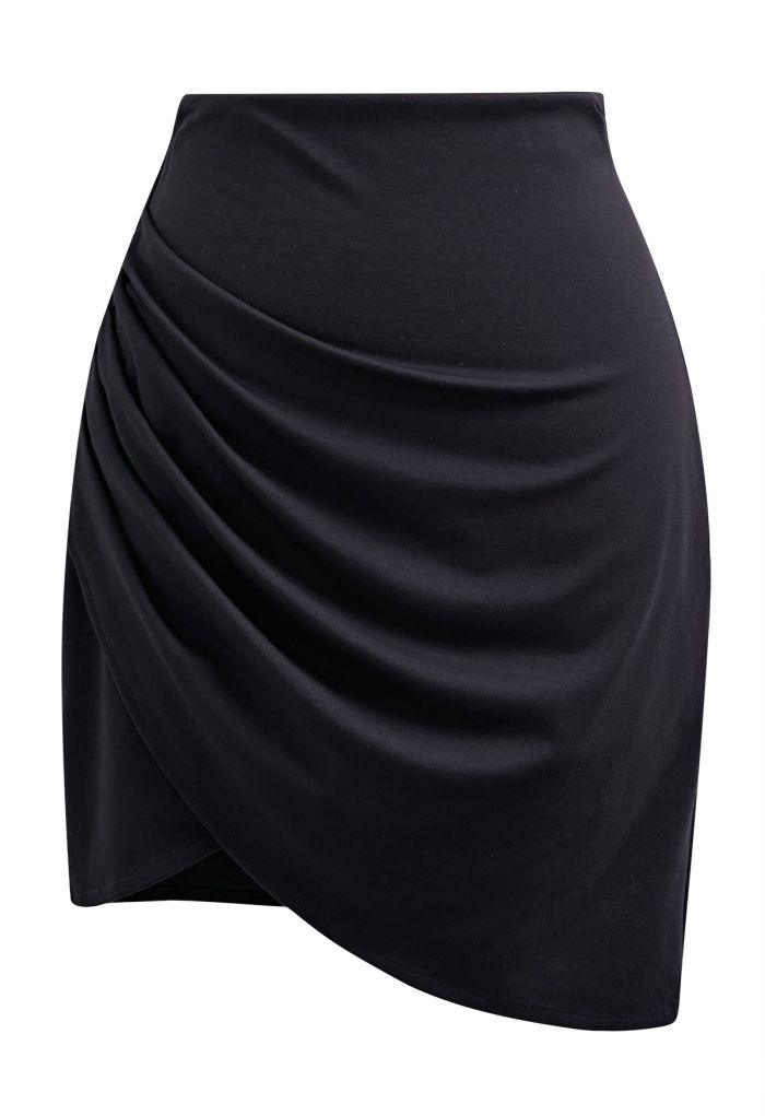 Draped Front Cross Wrap Mini Skirt