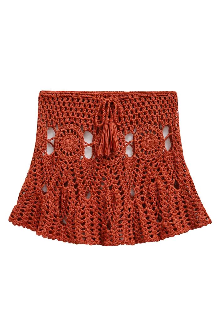 Boho Crochet Cover Up Mini Skirt in Orange