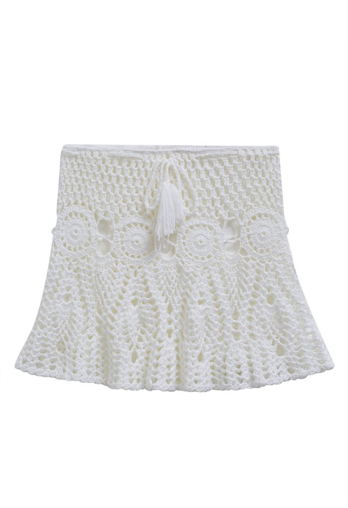 Boho Crochet Cover Up Mini Skirt in White