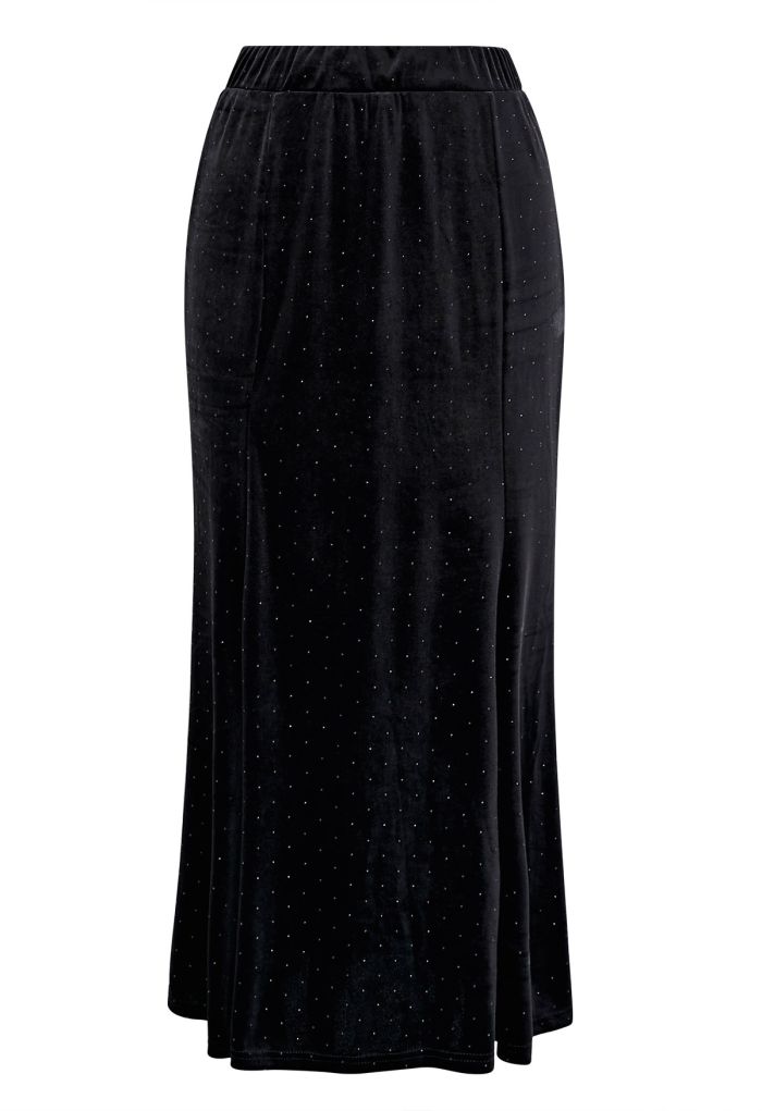 Glitter Decor Velvet Panel Midi Skirt
