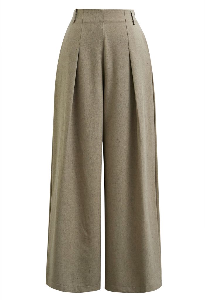 High Waist Side Pocket Wide-Leg Pants in Khaki