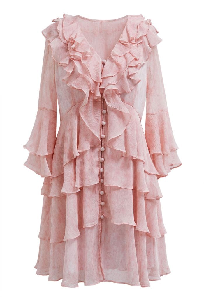 Semi-Sheer Tiered Ruffle Chiffon Mini Dress