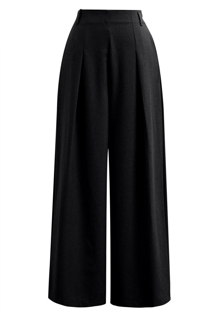High Waist Side Pocket Wide-Leg Pants in Black