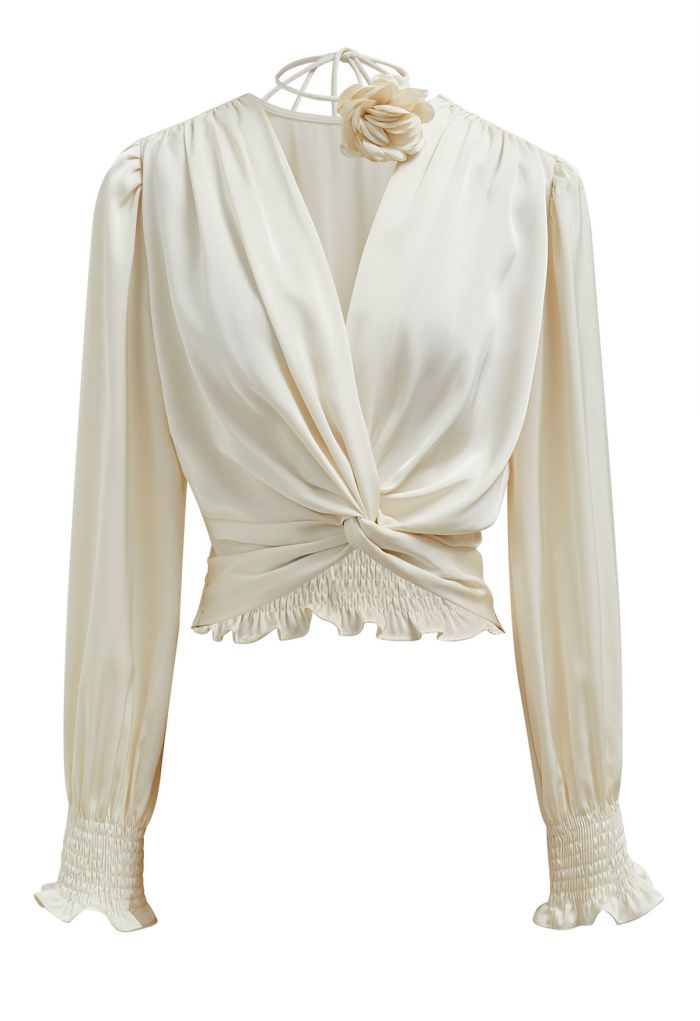 Rose Choker Twisted Shirred Top in Cream