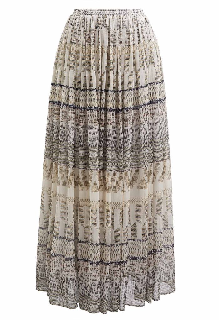 Tropical Printed Pleated Chiffon Maxi Skirt
