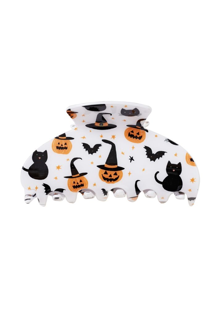 Cat and Pumpkin Lantern Printed Acrylic Hair Claw