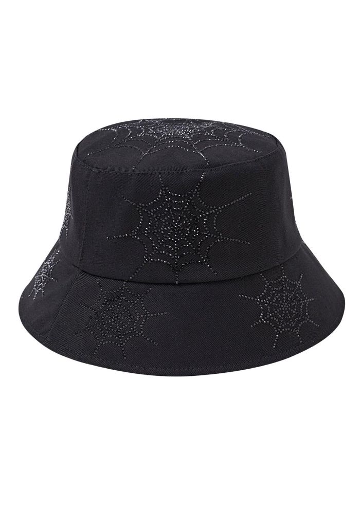 Rhinestone Spider Web Bucket Hat in Black