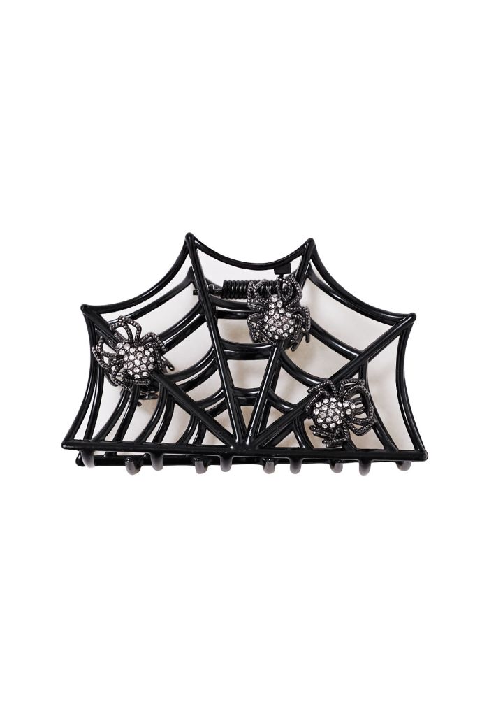 Spiderweb Rhinestone Hair Claw in Black