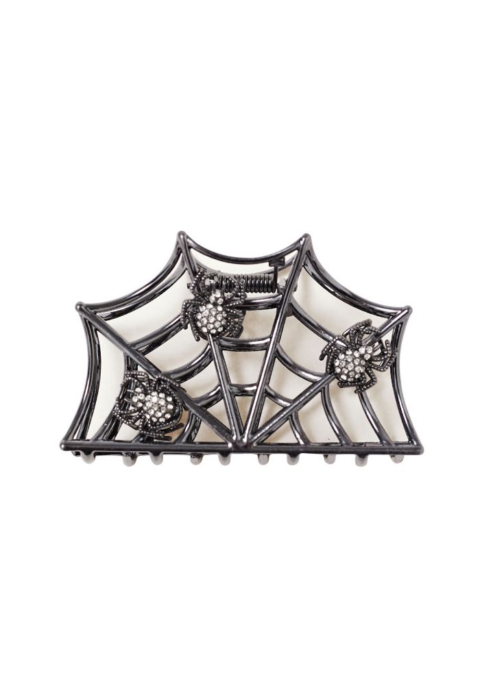 Spiderweb Rhinestone Hair Claw in Smoke