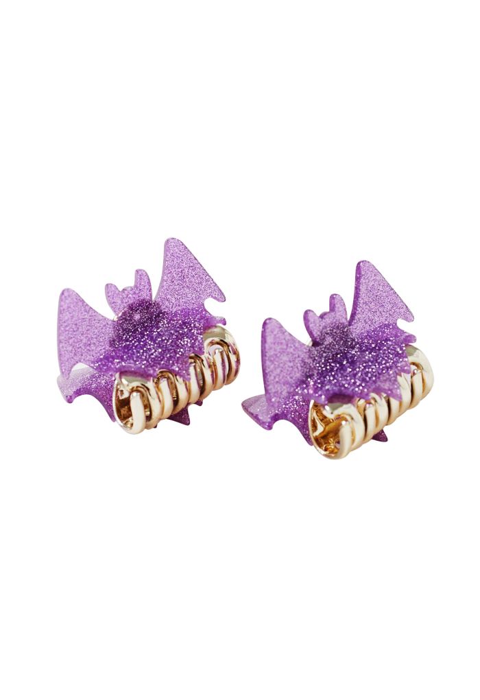 Fine Glitter Acrylic Bat Hair Clips in Purple