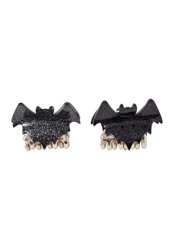 Fine Glitter Acrylic Bat Hair Clips in Black