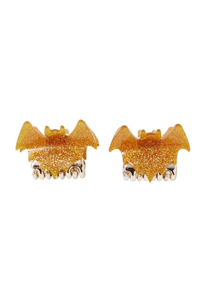 Fine Glitter Acrylic Bat Hair Clips in Orange