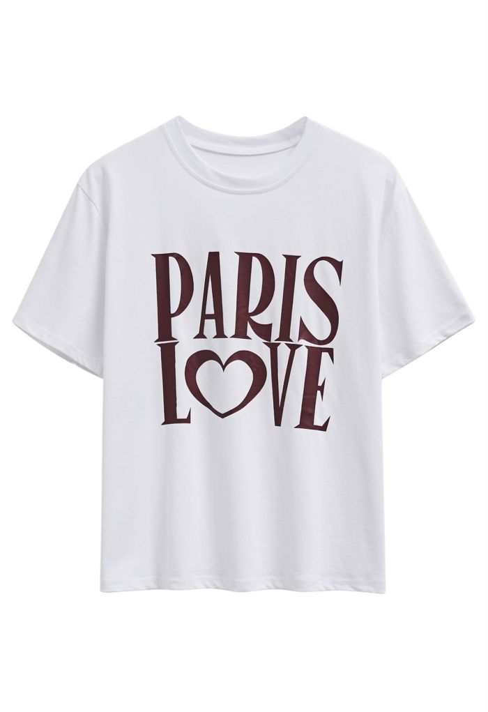 Paris Love Pattern Cotton T-Shirt in White