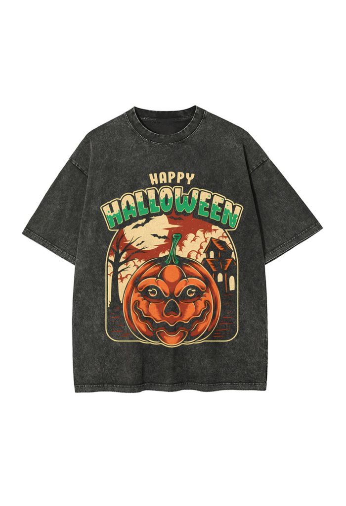 Scary Pumpkin Vintage Washed Oversized T-Shirt