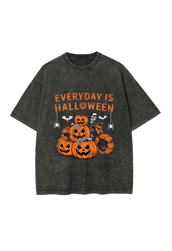 Pumpkin Themed Vintage Washed Oversized T-Shirt