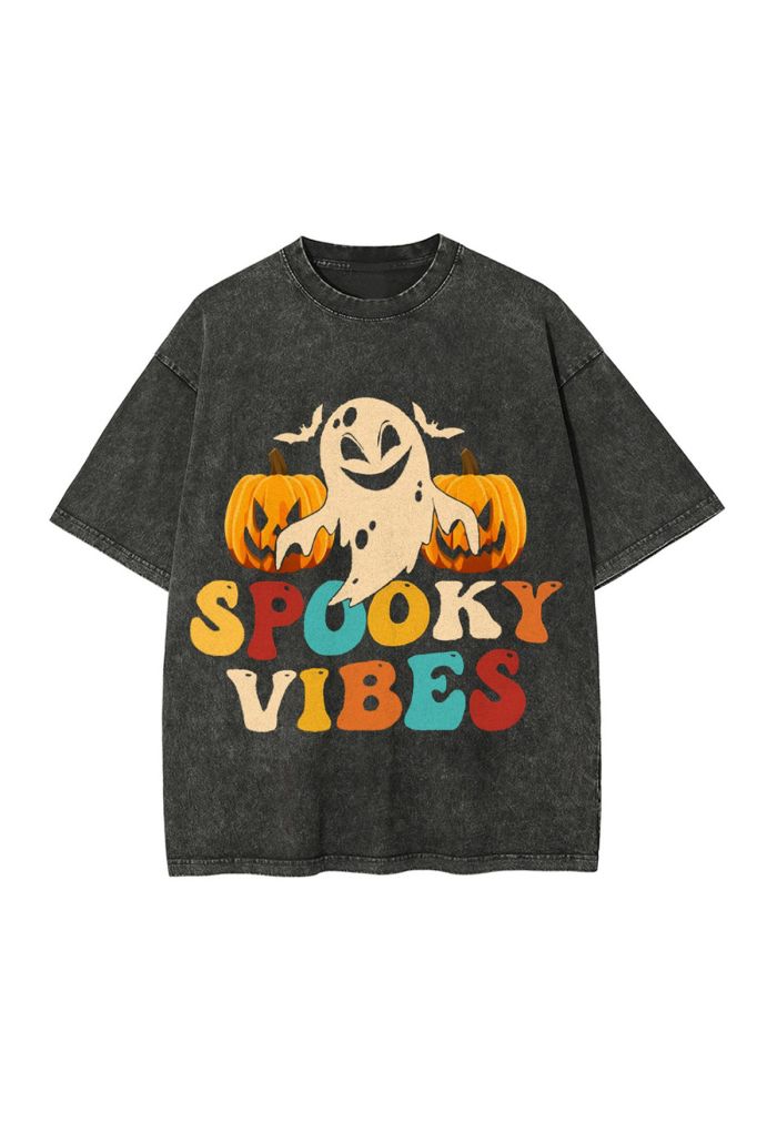 Spooky Vibes Vintage Washed Oversized T-Shirt in Black