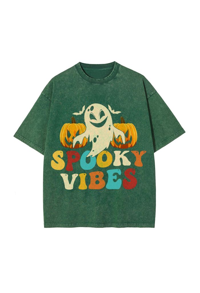 Spooky Vibes Vintage Washed Oversized T-Shirt in Green