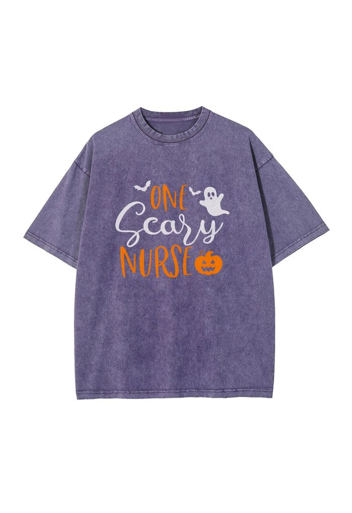 One Scary Nurse Washed Oversized T-Shirt in Purple