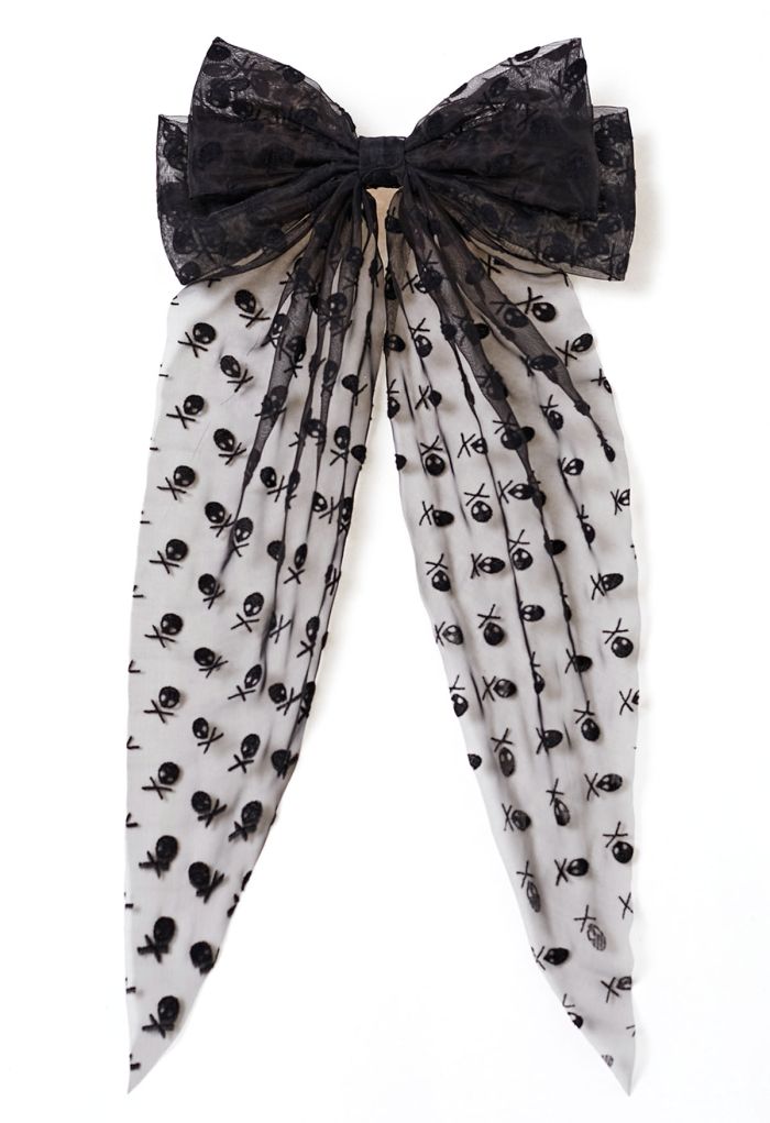 Skull Mesh Bow Hair Barrette