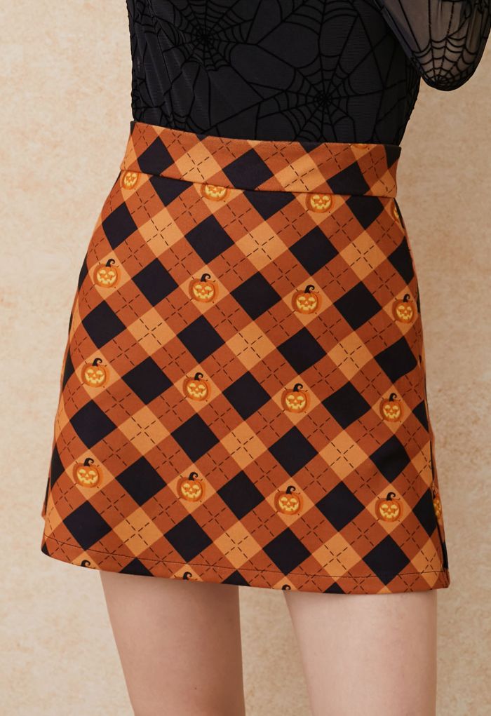 Pumpkin Lantern Plaid Mini Bud Skirt