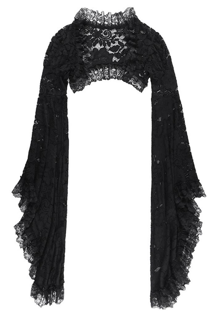 Dark Lace Flared Sleeve Shrug Crop Top