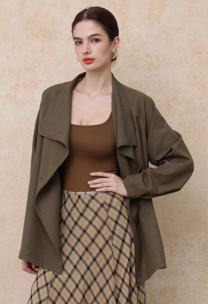 Modest-Styled Wide Lapel Belted Trench Coat