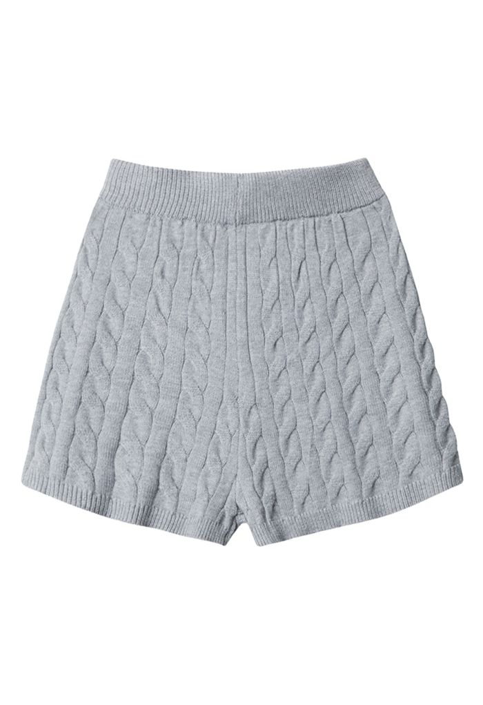 Preppy Style Cable Knit Shorts in Grey