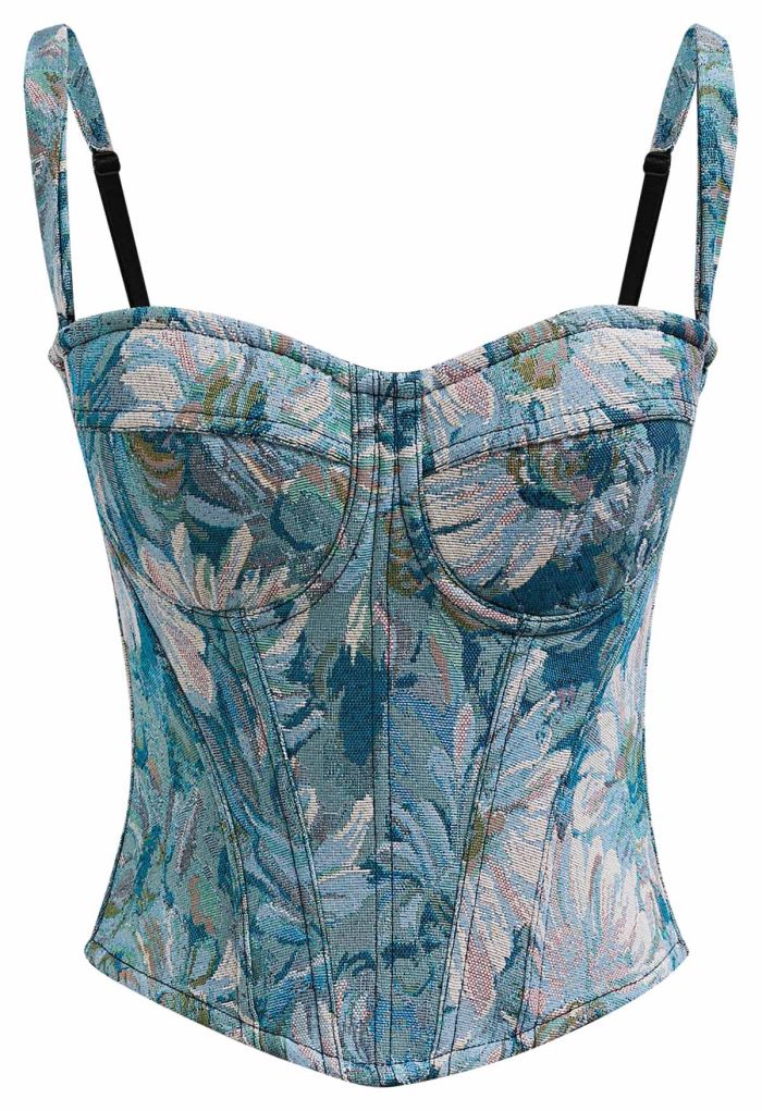 Vintage Flower Canvas Bustier Top in Blue