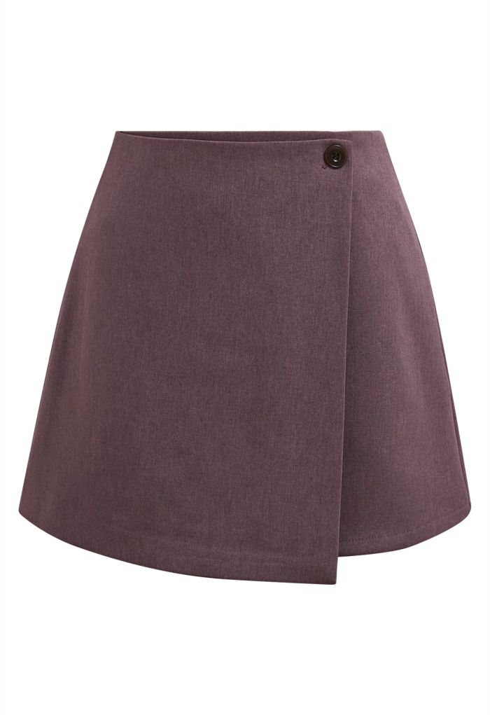 Modern Flap Front Buttoned Mini Bud Skirt in Plum