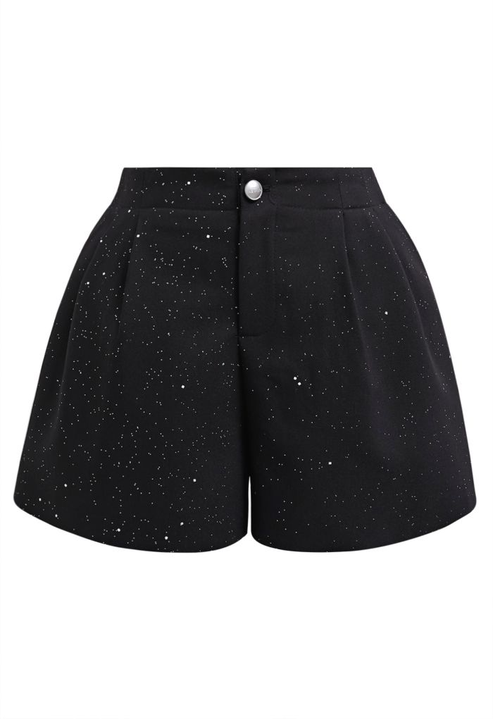 Gleaming Half Elasticated Waistband Shorts in Black