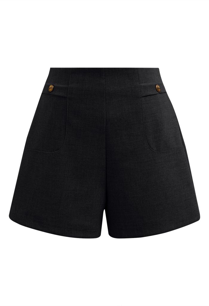 Stylish Golden Button Decor Shorts in Black