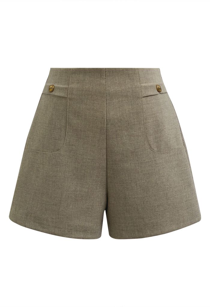 Stylish Golden Button Decor Shorts in Olive