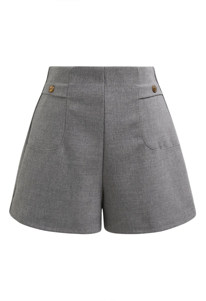 Stylish Golden Button Decor Shorts in Grey