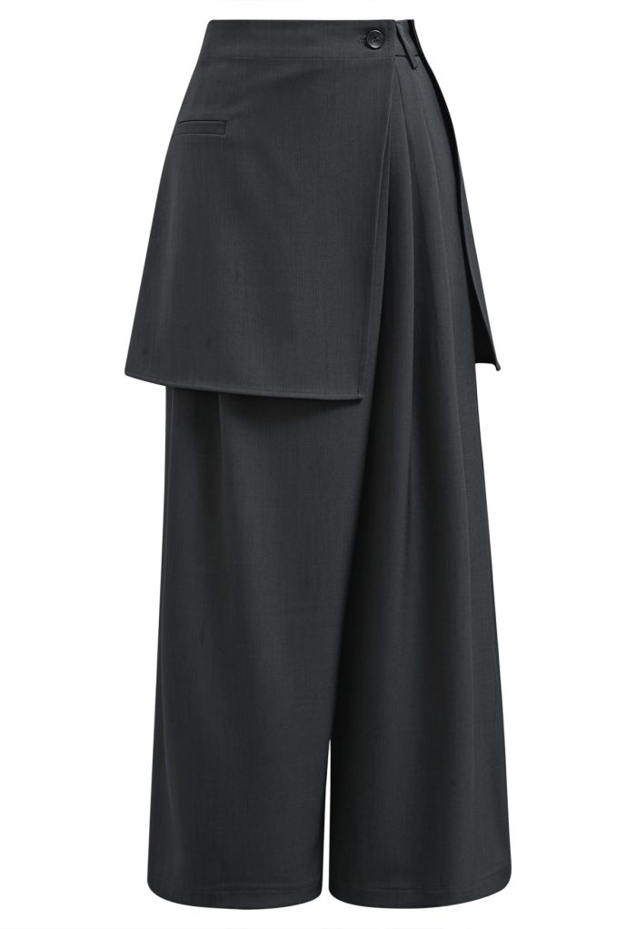 Removable Sarong Pleat Wide-Leg Pants in Smoke