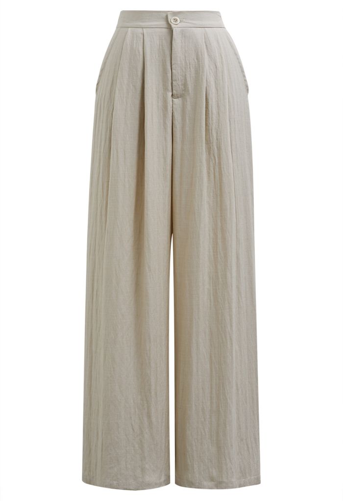Everyday Ease Linen-Blend Wide-Leg Pants in Khaki