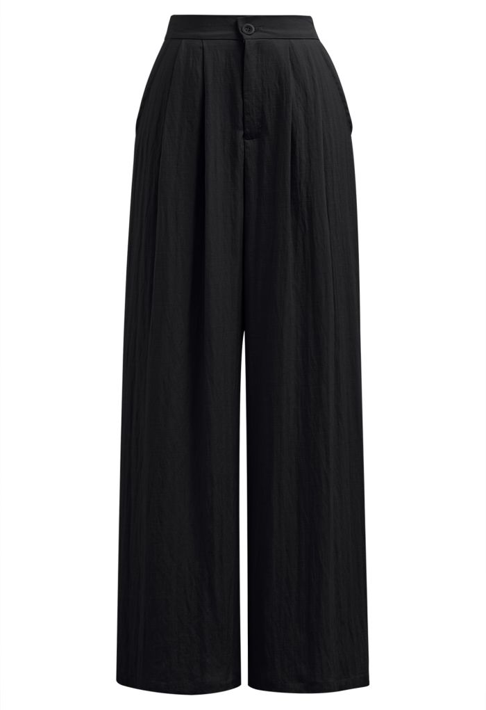 Everyday Ease Linen-Blend Wide-Leg Pants in Black