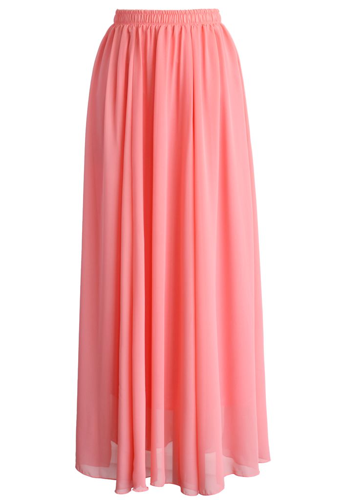 Candy Pink Chiffon Maxi Skirt