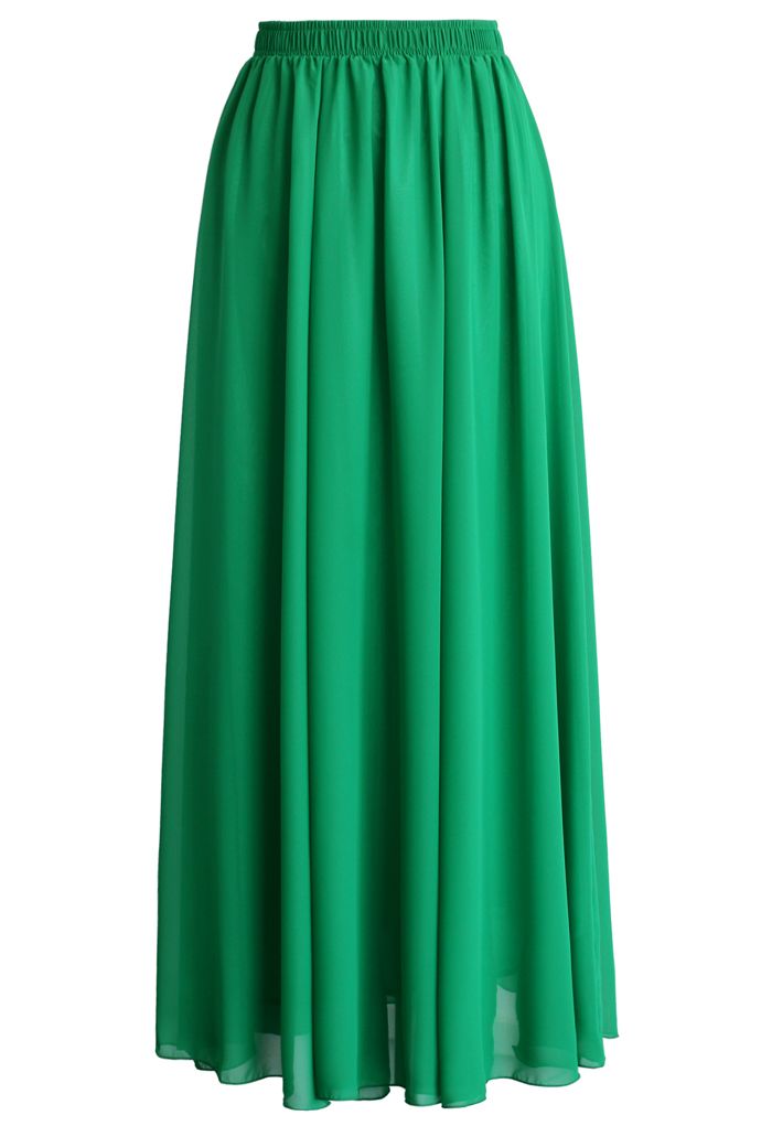 Emerald Green Chiffon Maxi Skirt