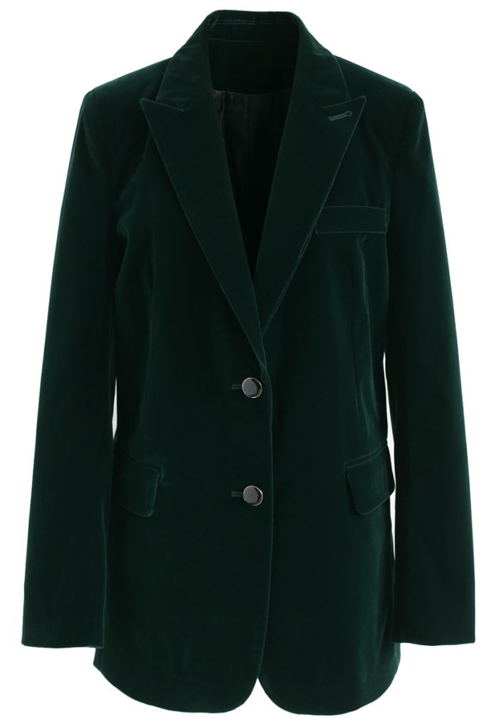 Noble Chic Velvet Blazer in Dark Green