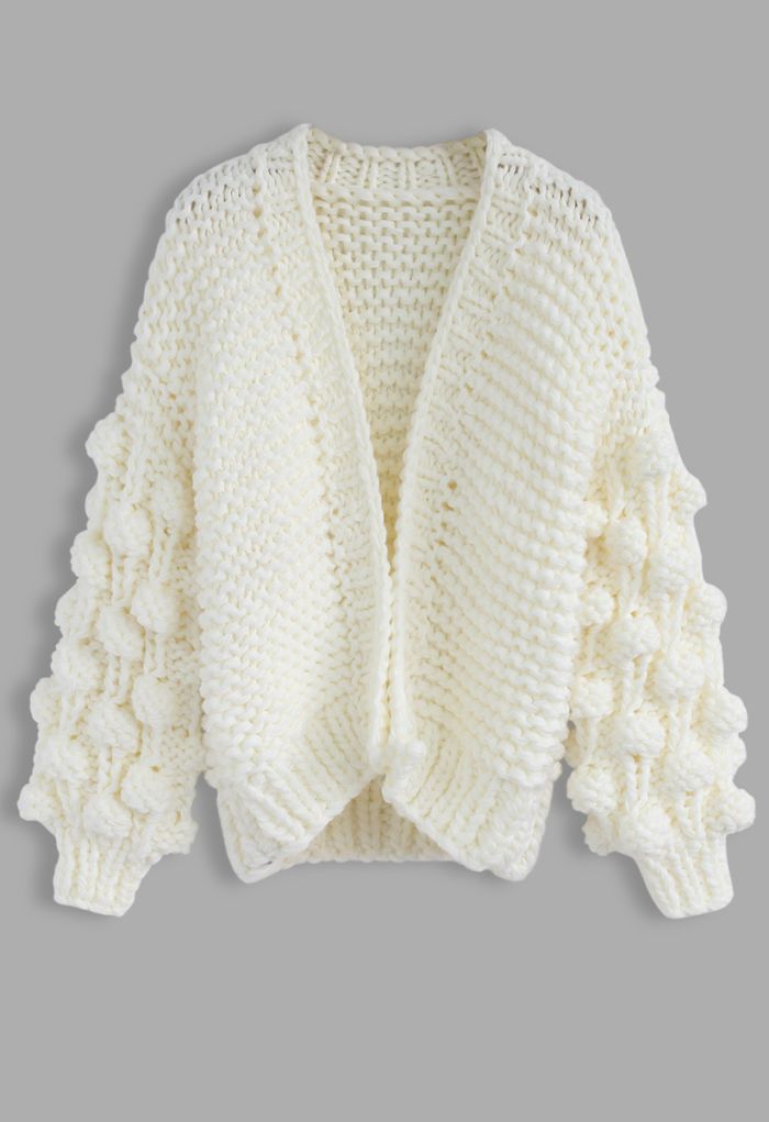 Cuteness on Sleeves Chunky Cardigan in White