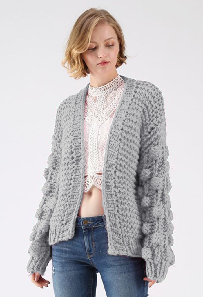 Cuteness on Sleeves Chunky Cardigan in Grey