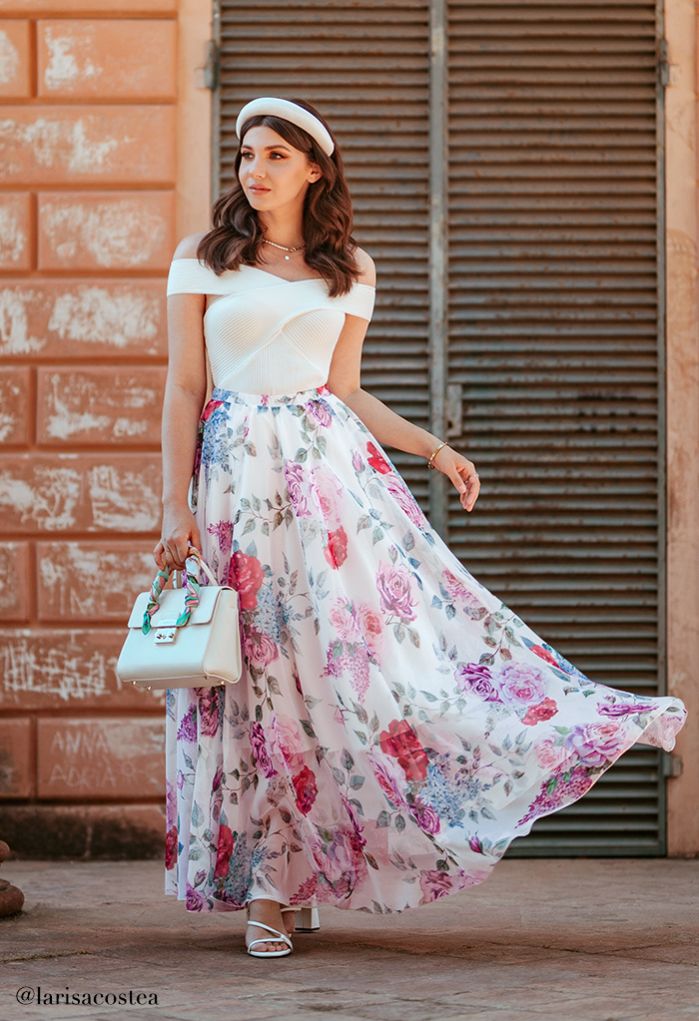 Romantic Moment Rose Print Maxi Skirt