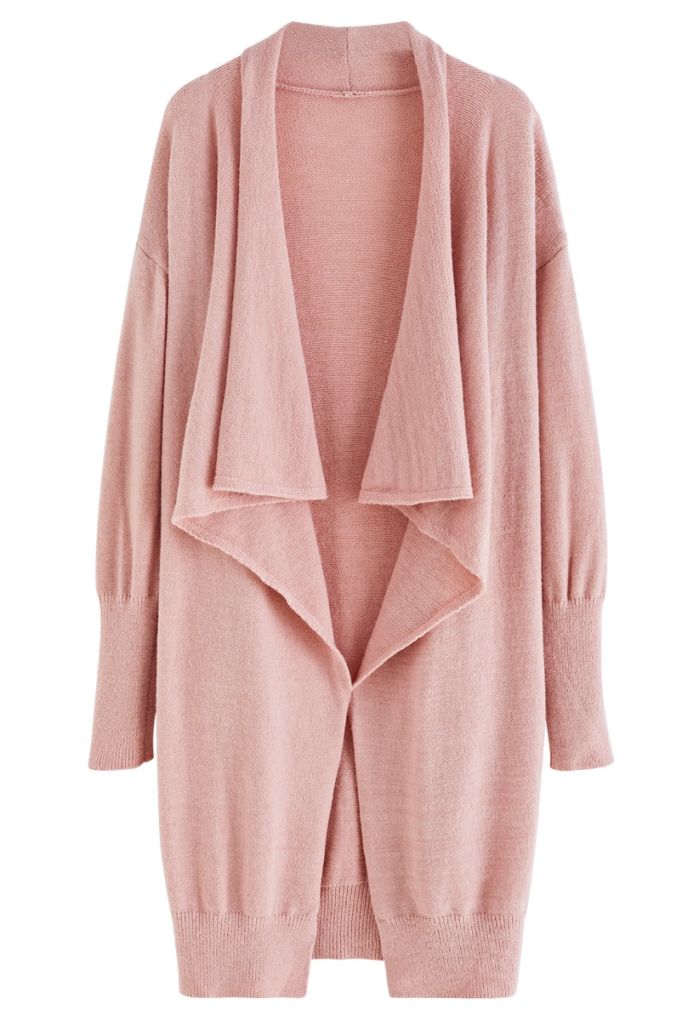 Waterfall Longline Knit Cardigan in Pink