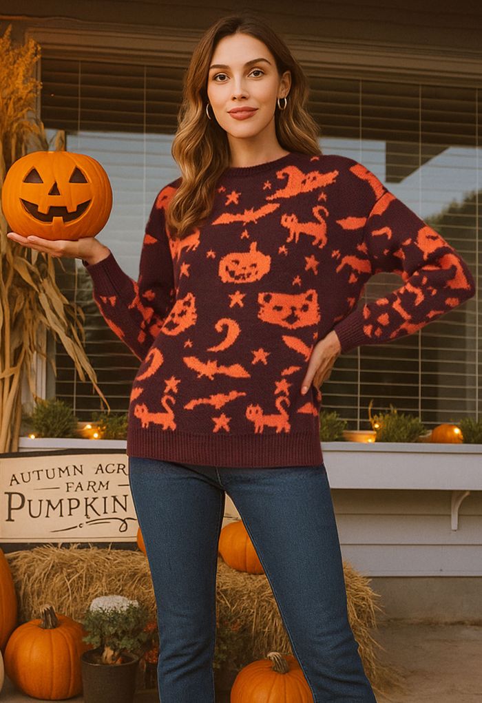 Enchanting Halloween Theme Knit Sweater