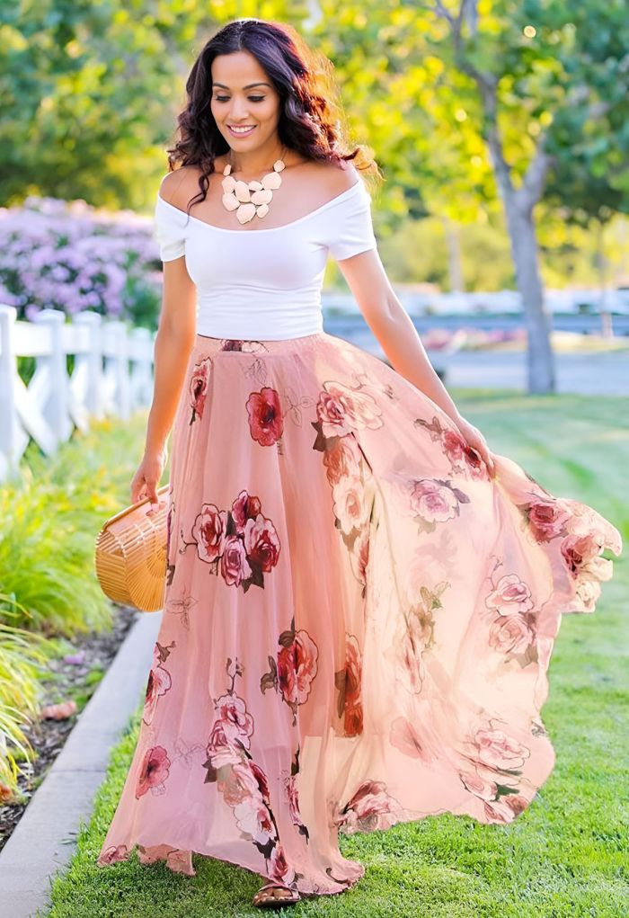 Pink Rose Panache Maxi Skirt