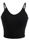 Cropped Rib Cami Tank Top in Black