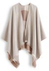 Single-Sided Check Print Reversible Poncho in Taupe